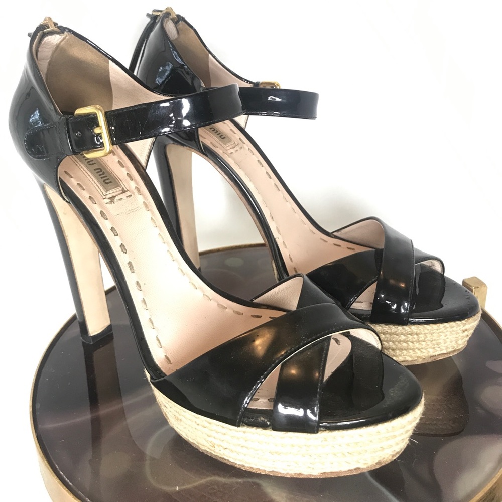 Miu Miu Black Patent Leather Espadrilles